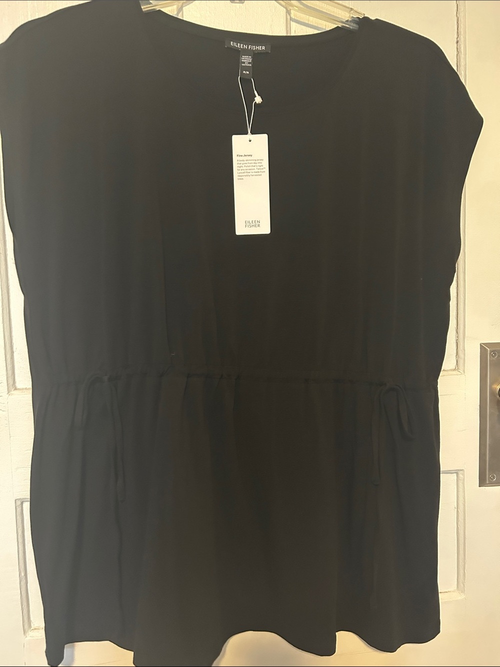 Eileen Fisher Black Midi Jersey Drawstring  Shirt